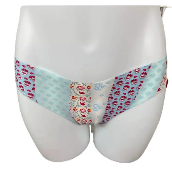 Commando M/L Blue-Red Classic Patchwork Floral Laser Cut Edges Thong Panties - Picture 2 of 6
